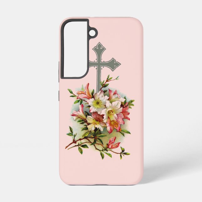 Coque Samsung Galaxy Croix chrétienne florale (Verso)
