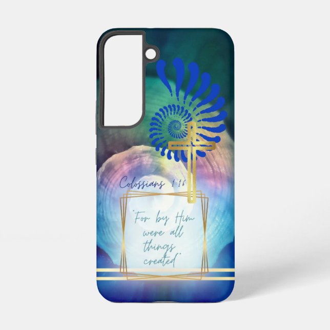 Coque Samsung Galaxy Croix dorée Nautilus Mauve Bleu de mode (Verso)