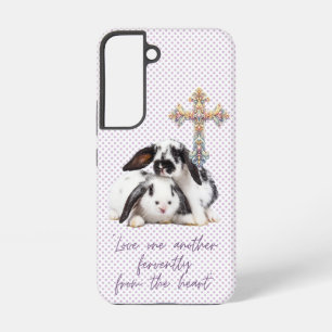 Coque Samsung Galaxy Croix Pastel Grise Féminine Lapin Pointillé