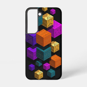 Coque Samsung Galaxy Cubes Tribaux Flottants - 3D Isométrique Or Turquo