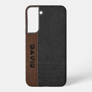Coque Samsung Galaxy Cuir Masculin Noir & Marron Vintage