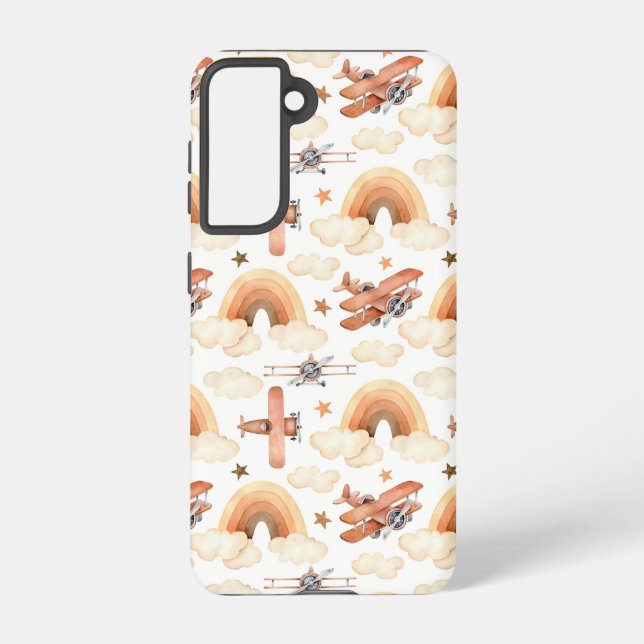 Coque Samsung Galaxy Cute aquarelle Rainbow Motif d'avion (Verso)
