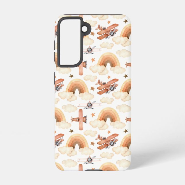 Coque Samsung Galaxy Cute aquarelle Rainbow Motif d'avion (Verso)