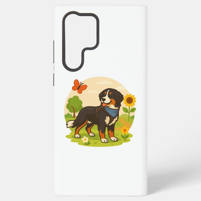 Coque Samsung Galaxy Cute Bernese Mountain Dog with Sunflower & Butterf (Verso)