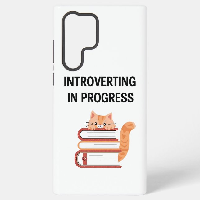 Coque Samsung Galaxy Cute Cat on Books "Introvert in Progress" (Verso)