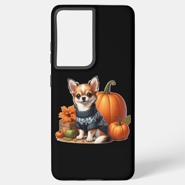 Coque Samsung Galaxy Cute Chihuahua en Sweat avec Citrouille (Verso)