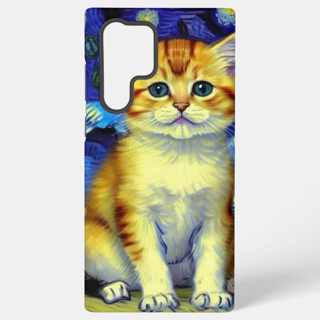 Coque Samsung Galaxy Cute Kitten Starry Night Van Gogh (Verso)