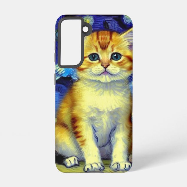 Coque Samsung Galaxy Cute Kitten Starry Night Van Gogh (Verso)