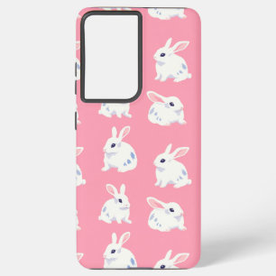 Coque Samsung Galaxy Cute lapines blanches sur rose - Motif adorable