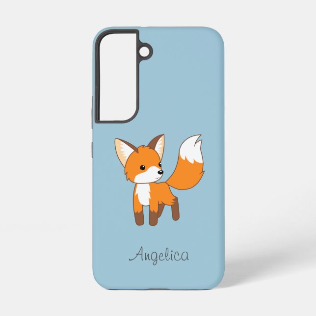 Coque Samsung Galaxy Cute Little Fox sur Blue (Verso)
