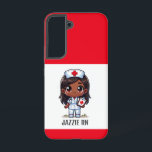 Coque Samsung Galaxy Cute Manga Black Nurse Cheveux Brown et yeux perso<br><div class="desc">Cette boîte téléphonique pour les infirmières dispose d'une mignonne infirmière Manga Black avec des cheveux bruns et des yeux bruns portant un casquette d'infirmières et une tenue avec un nom pour personnaliser et les frontières rouges. Parfait pour une infirmière ou un diplômé d'une école de sciences infirmières. Image générée avec...</div>