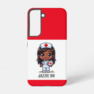 Coque Samsung Galaxy Cute Manga Black Nurse Cheveux Brown et yeux perso