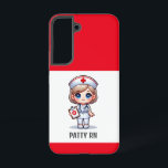 Coque Samsung Galaxy Cute Manga Nurse avec cheveux blond bleu yeux Pers<br><div class="desc">Cette étui téléphonique pour les infirmières présente une mignonne infirmière manga portant un casquette d'infirmières et une tenue avec un nom pour personnaliser et les frontières rouges. Parfait pour une infirmière ou un diplômé d'une école de sciences infirmières. Image générée avec AI.</div>