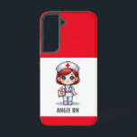 Coque Samsung Galaxy Cute Manga Nurse avec cheveux rouge bleu yeux Pers<br><div class="desc">Cette boîte téléphonique pour les infirmières dispose d'une mignonne infirmière manga avec les cheveux rouges et les yeux bleus portant un casquette d'infirmières et tenue avec un nom pour personnaliser et les frontières rouges. Parfait pour une infirmière ou un diplômé d'une école de sciences infirmières. Image générée avec AI.</div>