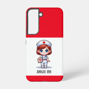 Coque Samsung Galaxy Cute Manga Nurse avec cheveux rouge bleu yeux Pers