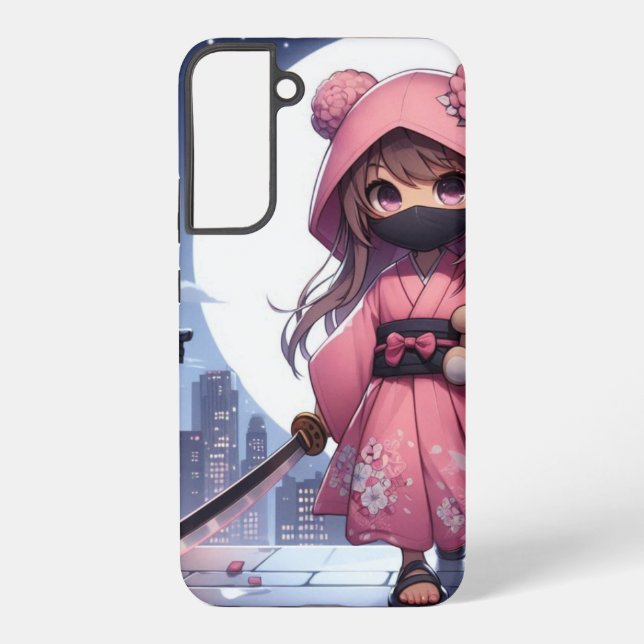 Coque Samsung Galaxy Cute ninja guerrière fille & teddy (Verso)