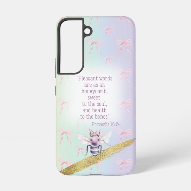Coque Samsung Galaxy Cute Pastel Rainbow Pink Bow Grid Faith Mauve Bee (Verso)