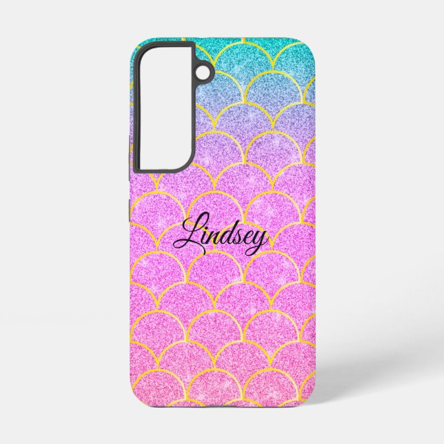Coque Samsung Galaxy Cute Pink & Teal Personalized Glitter Mermaid  (Verso)