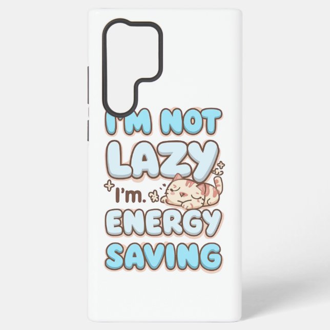 Coque Samsung Galaxy Cute Sleepy Cat "Energy Saving" Quote (Verso)
