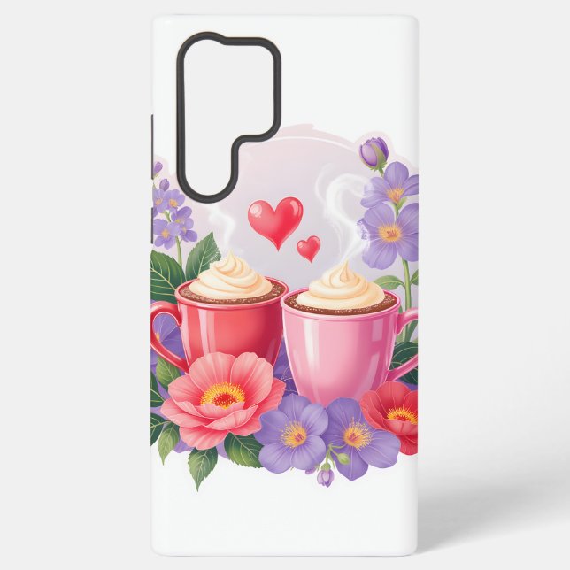 Coque Samsung Galaxy Cute Valentine Cocoa Mugs with Flowers & Hearts (Verso)