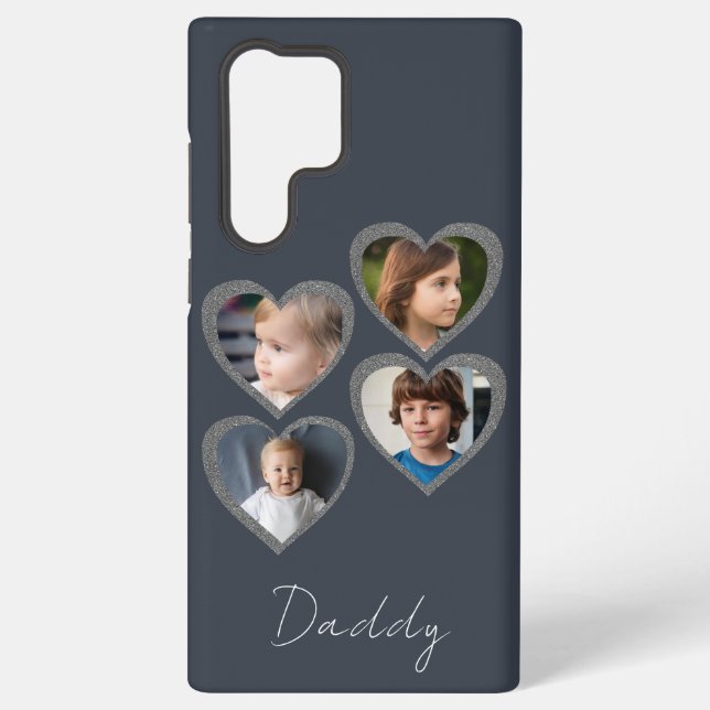 Coque Samsung Galaxy Daddy Grey Hearts Four Kids Photo Collage  (Verso)