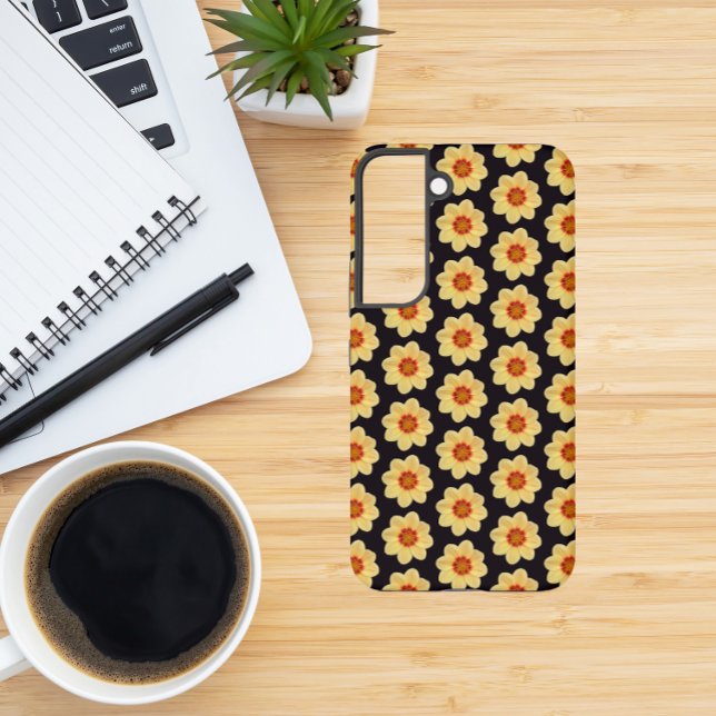 Coque Samsung Galaxy Dahlia jaune motif floral sur noir (In Situ)