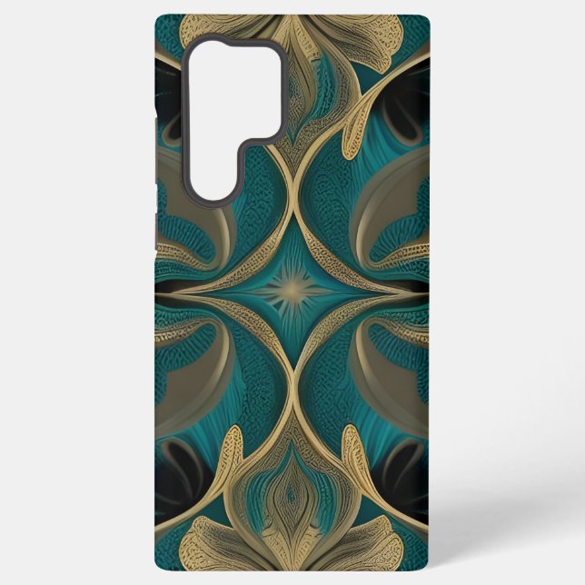 Coque Samsung Galaxy Damask Fleurs Motifs répétitives sans fil Turquois (Verso)