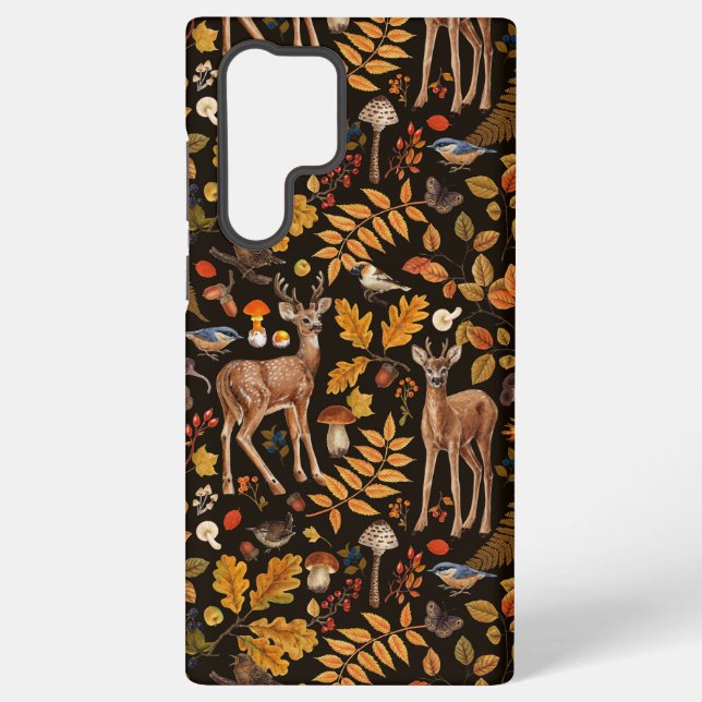 Coque Samsung Galaxy Dans les bois / Cerf d'automne sur noir (Verso)