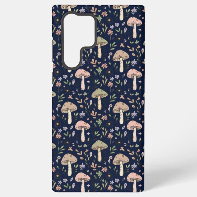 Coque Samsung Galaxy Deep Navy Fungi Seamless Pattern Moody (Verso)