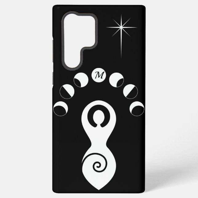 Coque Samsung Galaxy Déesse spirale Phases lunaires Monogramme noir & b (Verso)