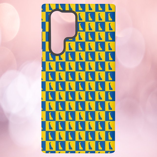 Coque Samsung Galaxy Delaware Blue Gold Checkerboard Pattern (A phone case with a blue and gold pattern of the US state of Delaware.)