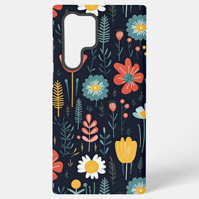 Coque Samsung Galaxy Des Fleurs sauvages dynamiques sur le bleu marine (Verso)