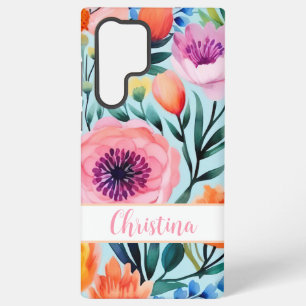 Coque Samsung Galaxy design fleuri d'été coloré avec nom