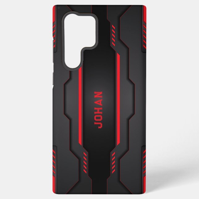 Coque Samsung Galaxy Design métallique noir et rouge (Verso)