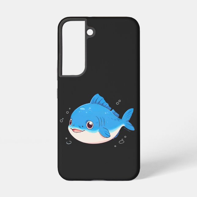 Coque Samsung Galaxy Dessin de poisson bleu, style cartoon (Verso)
