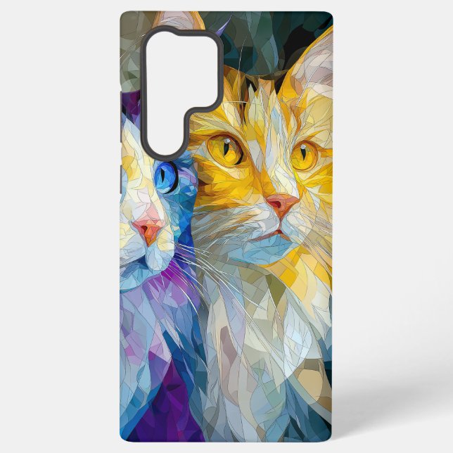 Coque Samsung Galaxy Deux chats violets et jaunes (Verso)
