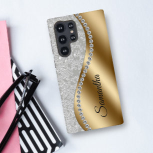 Coque Samsung Galaxy Diamant Faux Bling Métal Doré Galm Personnalisé