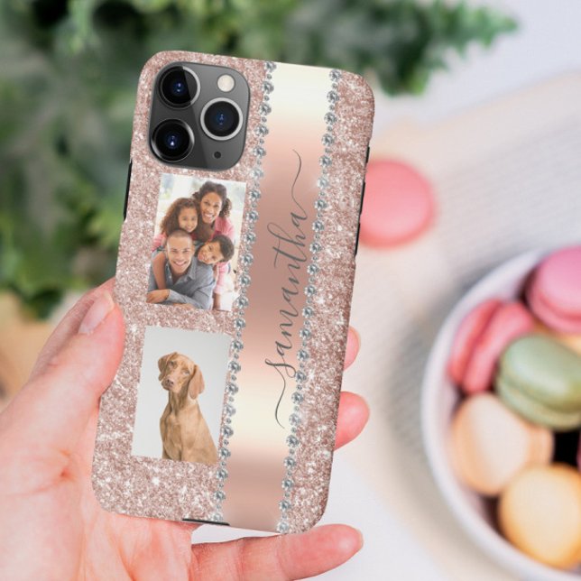 Coque Samsung Galaxy Diamond Photo Glitter Name Monogram Rose Gold Case (Créateur téléchargé)