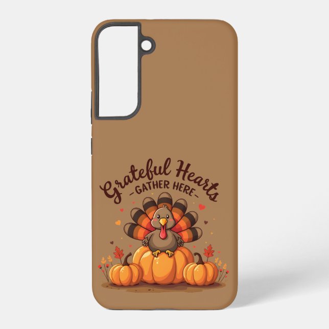 Coque Samsung Galaxy Dinde de Thanksgiving à cœurs reconnaissants (Verso)
