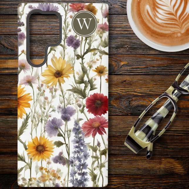 Coque Samsung Galaxy Domaine de Fleurs sauvages de pays Monogramme (Créateur téléchargé)