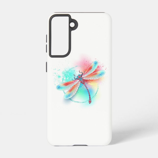 Coque Samsung Galaxy Dragonfly rouge sur l'arrière - plan aquarelle (Verso)