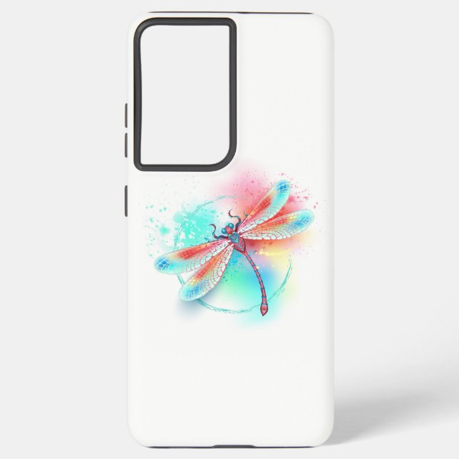 Coque Samsung Galaxy Dragonfly rouge sur l'arrière - plan aquarelle (Verso)