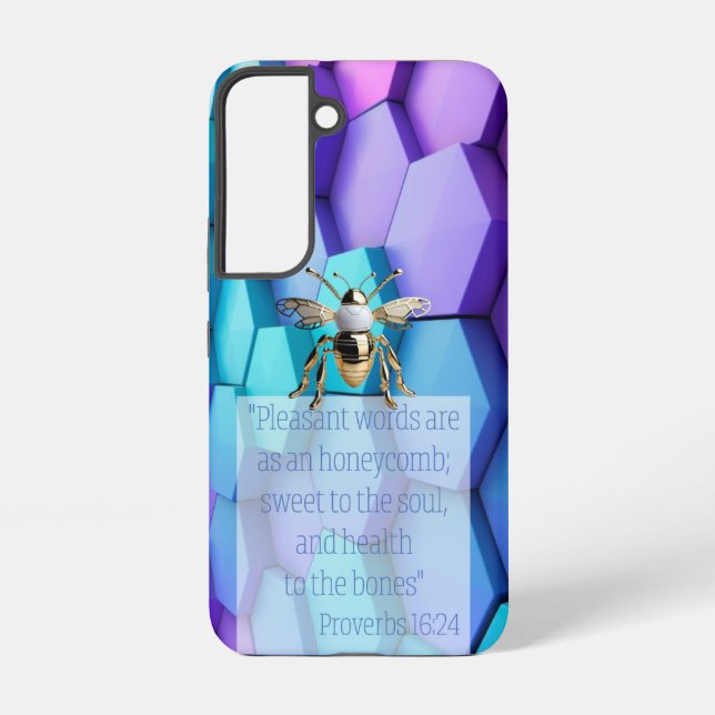 Coque Samsung Galaxy Écriture Chic Abeille Dorée en Nid d'Abeille Bleu  (Verso)