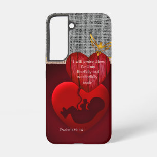 Coque Samsung Galaxy Écriture Hessienne Embryon Cœur Rouge Colombe Doré