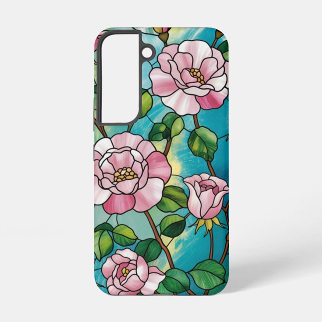 Coque Samsung Galaxy Effet de vitrail floral Fleurs roses Botanique (Verso)