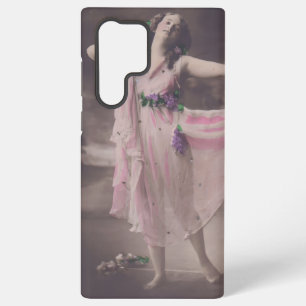 Coque Samsung Galaxy Élégance Vintage dans une robe florale rose