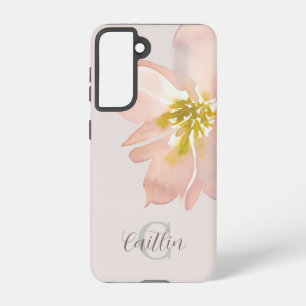 Coque Samsung Galaxy Élégant Aquarelle rose pâle Monogramme floral