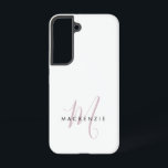 Coque Samsung Galaxy Élégant blanc blanc blanc clair rose Script Monogr<br><div class="desc">Élégant Boîtier de téléphone Monogramme blanc vif rose moderne. Un élégant monogramme Blush Pink combiné à une police san-serif noire propre donne un look contemporain.</div>