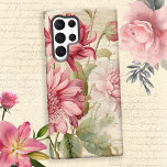 Coque Samsung Galaxy Élégant collage floral Vintage<br><div class="desc">Style artistique et élégant à la française rose et floral roux avec écriture antique et arrière - plan parchemin beige.</div>