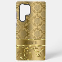 Élégant Damas d'or métallique et dentelle